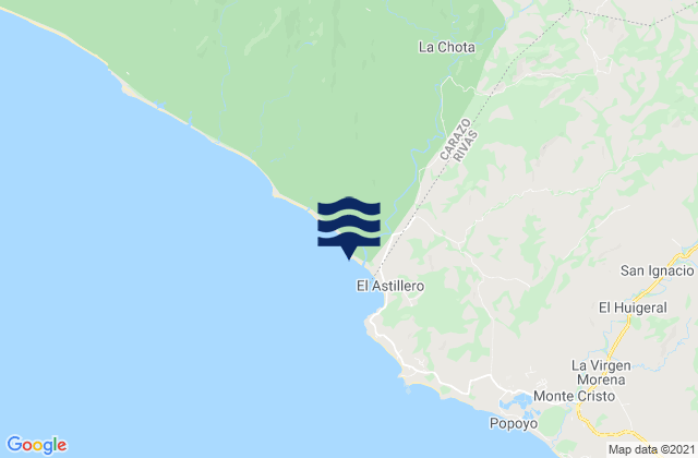 Mapa da tábua de marés em El Astillero, Nicaragua