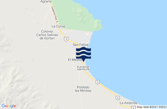 Mapa da tábua de marés em El Bajo, Mexico
