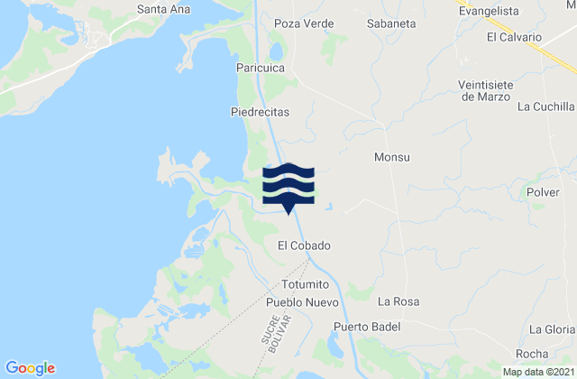 Mapa da tábua de marés em El Bolsillo, Colombia