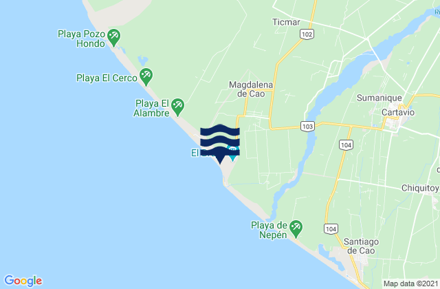 Mapa da tábua de marés em El Brujo, Peru