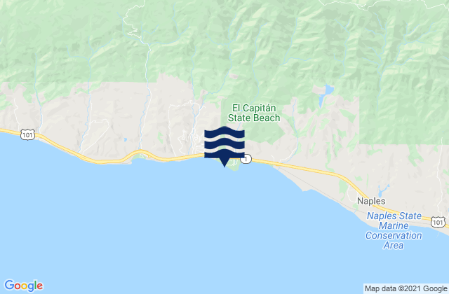 Mapa da tábua de marés em El Capitan Beach, United States