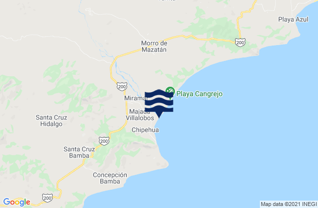 Mapa da tábua de marés em El Carrizal, Mexico