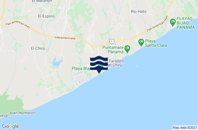 Mapa da tábua de marés em El Chirú, Panama