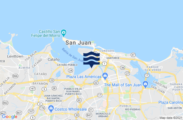 Mapa da tábua de marés em El Cinco Barrio, Puerto Rico