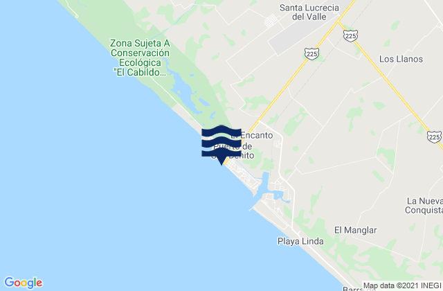 Mapa da tábua de marés em El Encanto, Mexico