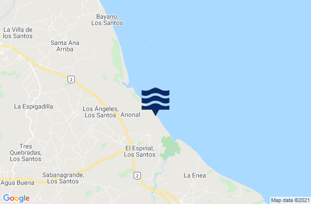 Mapa da tábua de marés em El Espinal, Panama