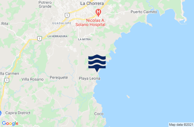 Mapa da tábua de marés em El Espino, Panama