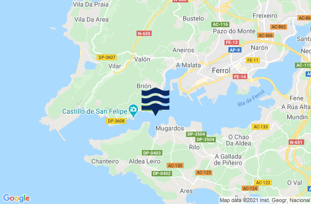 Mapa da tábua de marés em El Ferrol del Caudillo, Spain