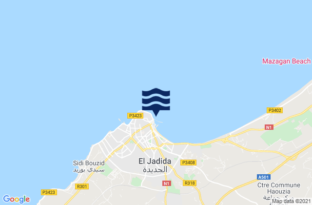 Mapa da tábua de marés em El Jadid, Morocco