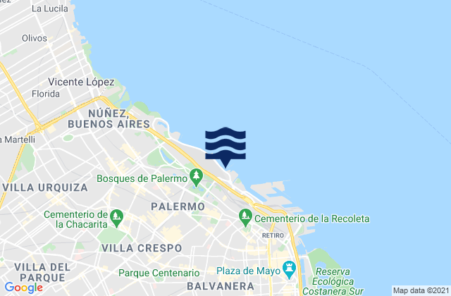 Mapa da tábua de marés em El Muelle, Argentina
