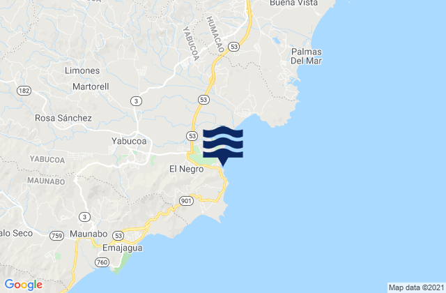 Mapa da tábua de marés em El Negro, Puerto Rico
