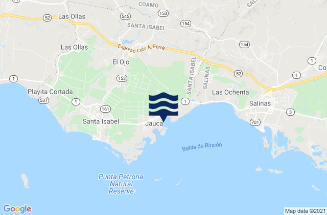 Mapa da tábua de marés em El Ojo, Puerto Rico