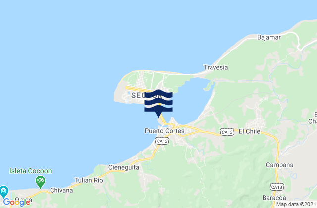 Mapa da tábua de marés em El Porvenir, Honduras