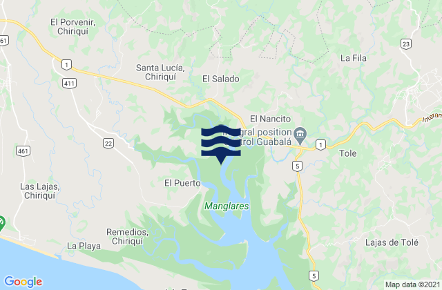 Mapa da tábua de marés em El Puerto, Panama