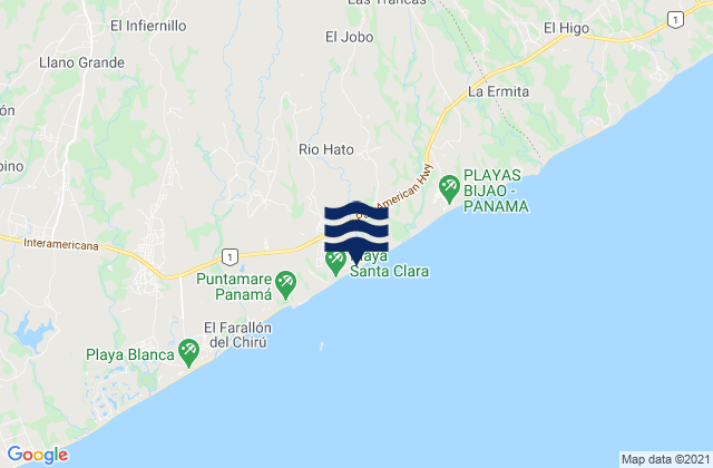 Mapa da tábua de marés em El Retiro, Panama