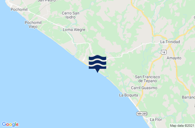 Mapa da tábua de marés em El Rosario, Nicaragua