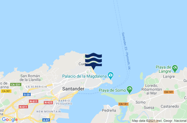Mapa da tábua de marés em El Sardinero - Segunda, Spain