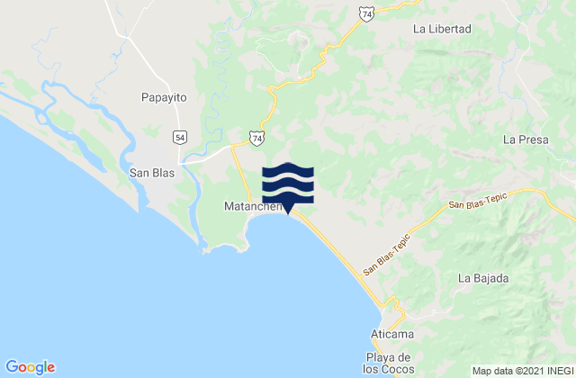 Mapa da tábua de marés em El Tizate, Mexico