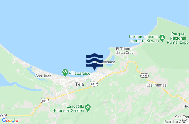 Mapa da tábua de marés em El Triunfo de la Cruz, Honduras
