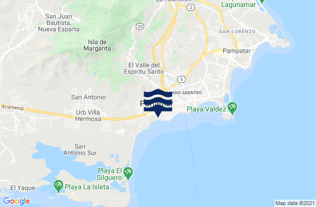 Mapa da tábua de marés em El Valle del Espíritu Santo, Venezuela