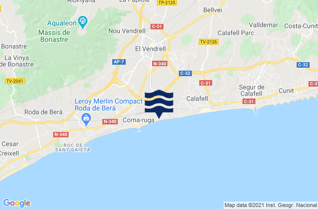 Mapa da tábua de marés em El Vendrell, Spain