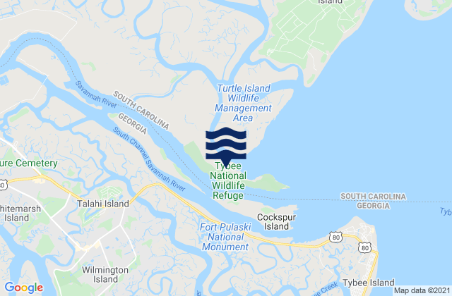 Mapa da tábua de marés em Elba Island west of Savannah River, United States