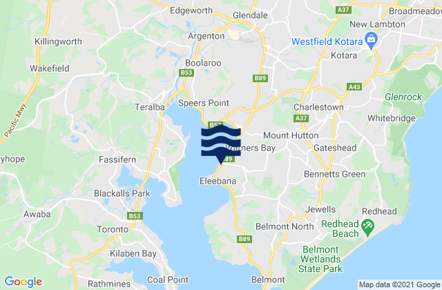 Mapa da tábua de marés em Eleebana, Australia