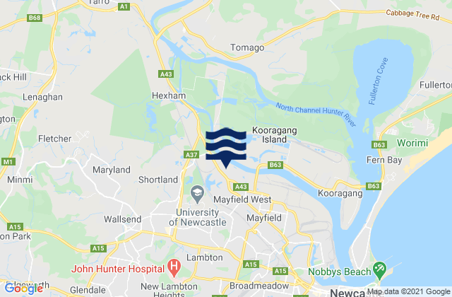 Mapa da tábua de marés em Elermore Vale, Australia