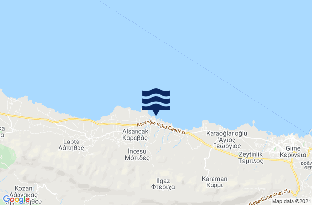 Mapa da tábua de marés em Eliá, Cyprus