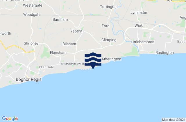 Mapa da tábua de marés em Elmer Sands Beach, United Kingdom