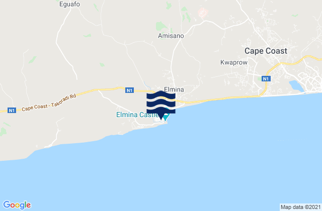 Mapa da tábua de marés em Elmina, Ghana