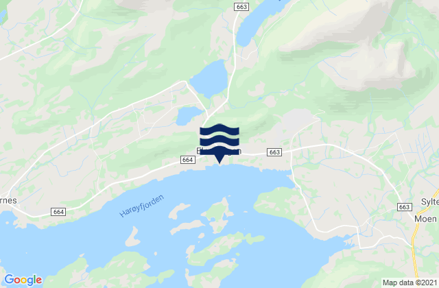 Mapa da tábua de marés em Elnesvågen, Norway
