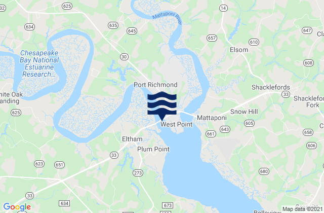 Mapa da tábua de marés em Eltham Bridge 100 yds. north of, United States