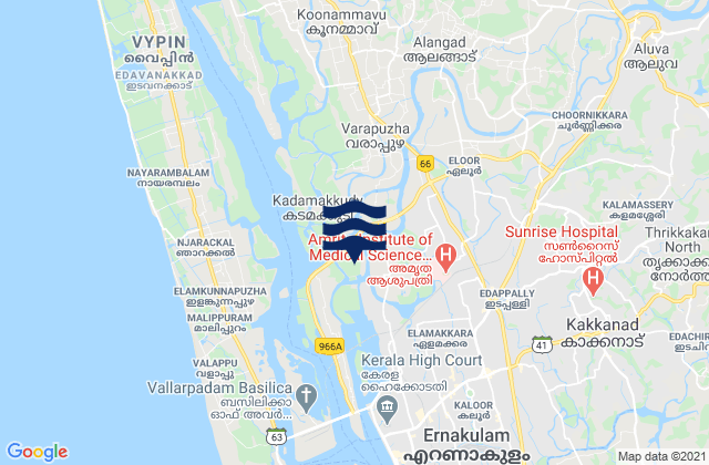 Mapa da tábua de marés em Elūr, India