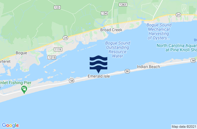 Mapa da tábua de marés em Emerald Isle, United States