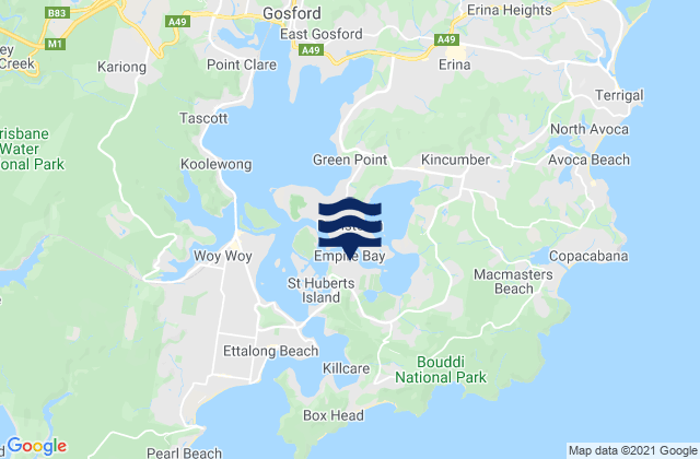 Mapa da tábua de marés em Empire Bay, Australia