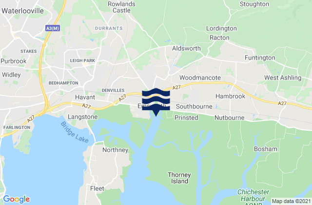 Mapa da tábua de marés em Emsworth, United Kingdom