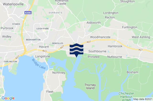 Mapa da tábua de marés em Emsworth Harbour Beach, United Kingdom