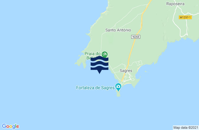 Mapa da tábua de marés em Enseada de Belixe, Portugal