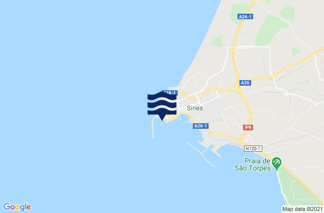 Mapa da tábua de marés em Enseada de Sines, Portugal