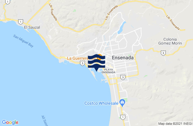 Mapa da tábua de marés em Ensenada, Mexico