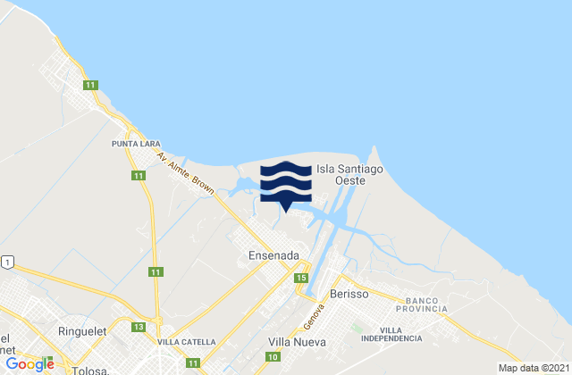 Mapa da tábua de marés em Ensenada, Argentina