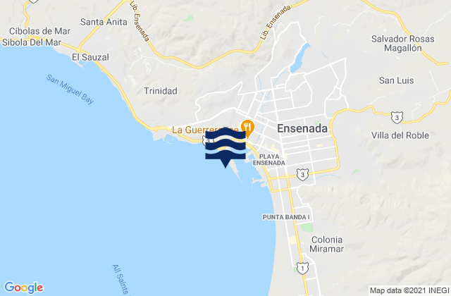 Mapa da tábua de marés em Ensenada Todos Santos Bay, Mexico