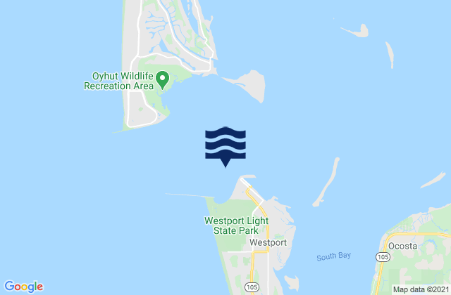 Mapa da tábua de marés em Entrance 0.6 mile WNW of Westport, United States