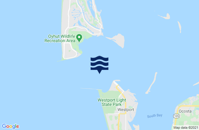 Mapa da tábua de marés em Entrance 1.1 miles NW of Westport, United States