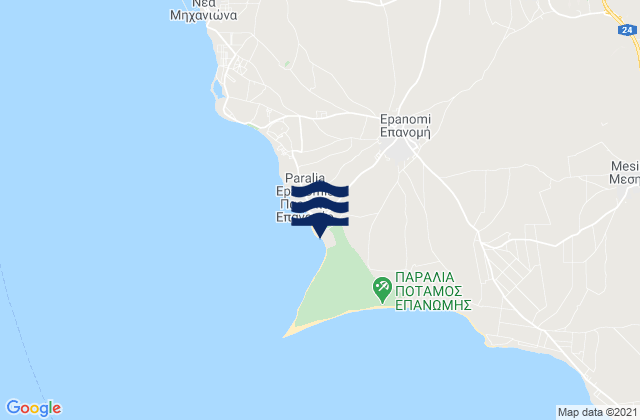 Mapa da tábua de marés em Epanomí, Greece