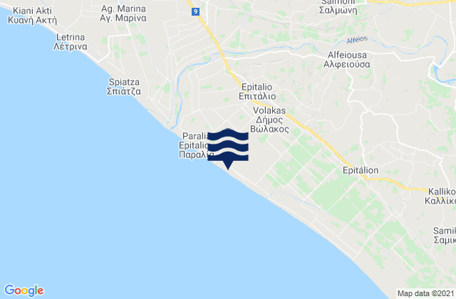 Mapa da tábua de marés em Epitálio, Greece