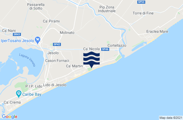 Mapa da tábua de marés em Eraclea, Italy