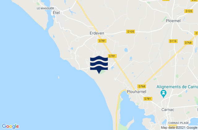 Mapa da tábua de marés em Erdeven, France