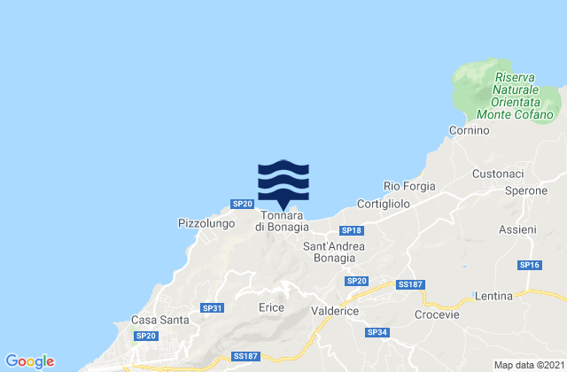Mapa da tábua de marés em Erice, Italy